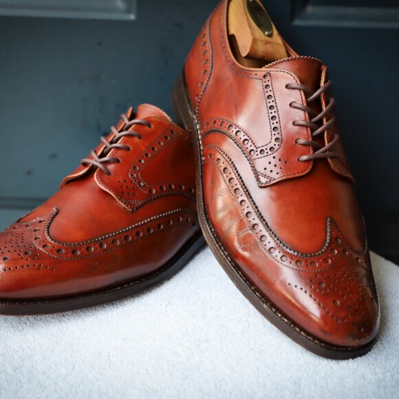 SALE - Crockett and Jones 8 US Chili Brown Wingtip Derby Mens Dress Shoes - Picture 1 of 15